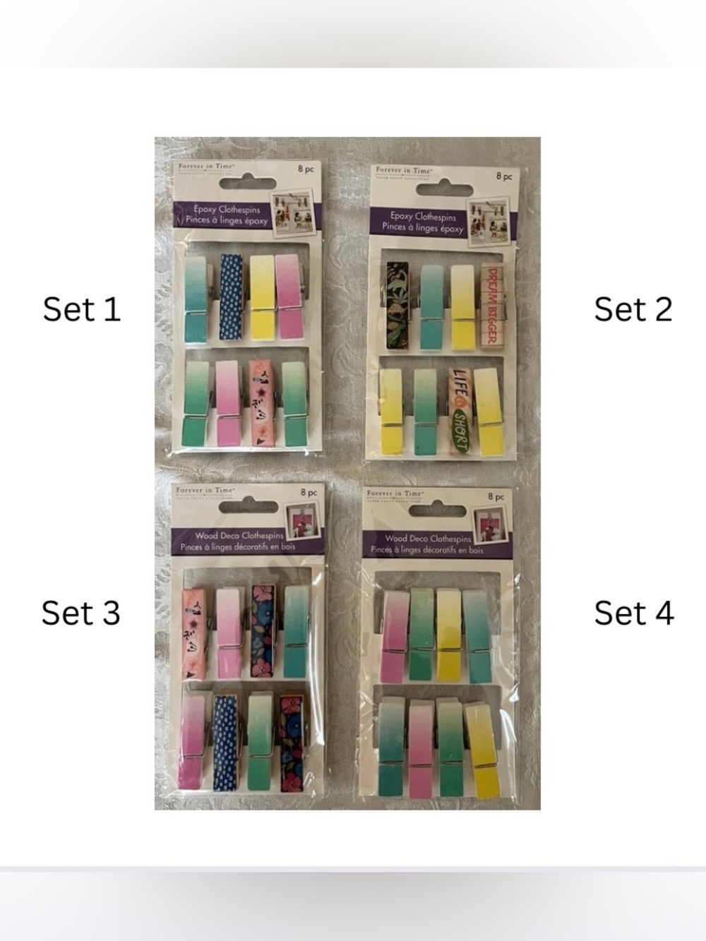 Forever In Time Decorative Clothespin Set - Assorted Sets of 8 Pieces - Crafts